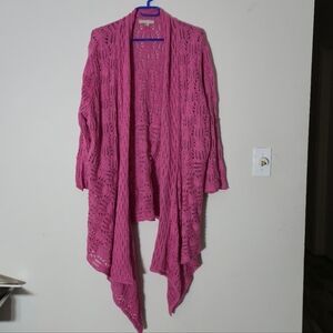 Woman Within Hot Pink Ramie Cotton Pointelle Balletcore Cardigan Plus 1X 22/24